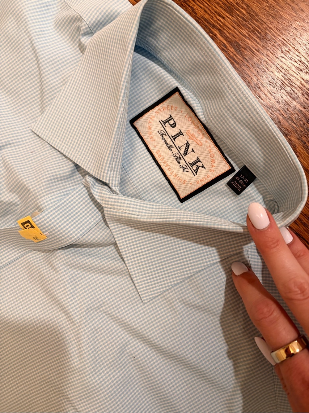 Thomas Pink Light Blue Micro-Gingham Dress Shirt